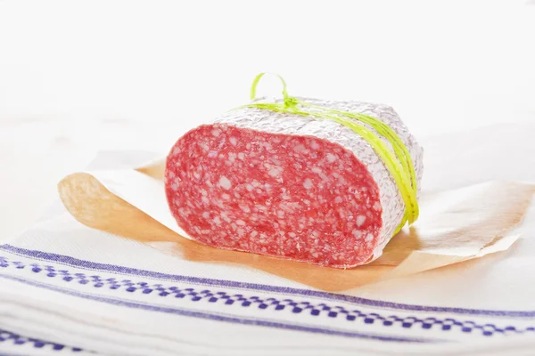 Deliciosa pieza de salami . — Foto de Stock