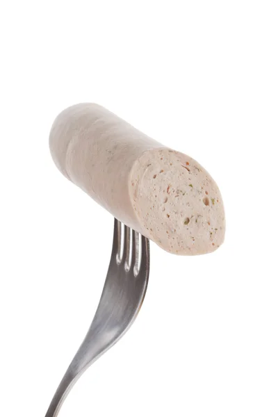 Sausage on fork isolated — Stock Photo, Image