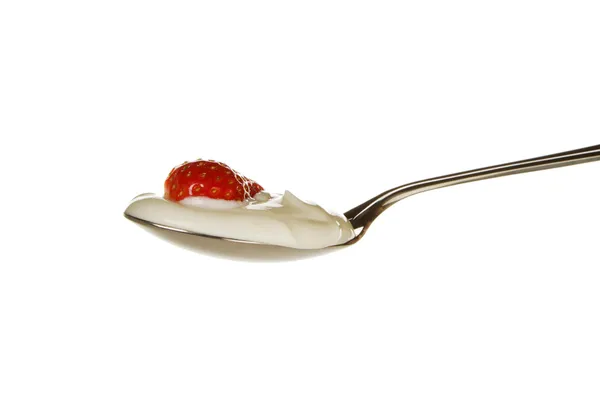Delicious strawberry in yogurt. — Stock Photo, Image