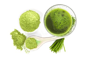 sağlıklı yaşam. Spirulina, chlorella ve buğday çimi.