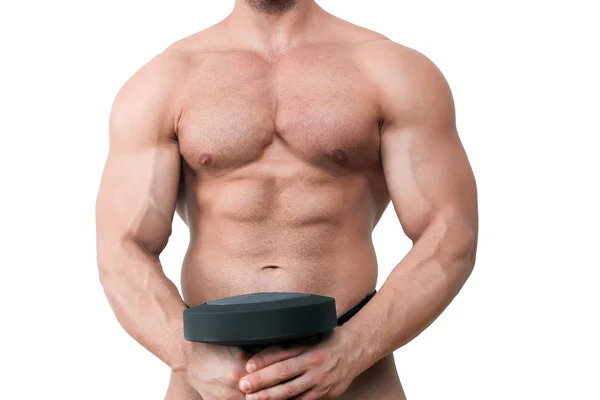 Sexy muskulöser Oberkörper isoliert auf weiß. — Stockfoto