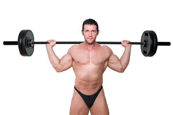 Bodybuilder lifting barbell. — Stock Photo, Image