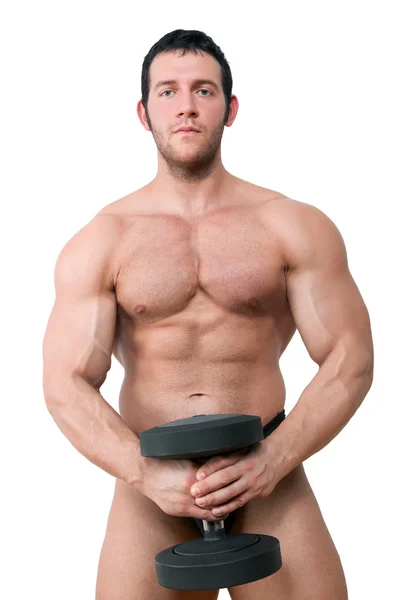 Sexig muskulös bodybuilder isolerad på vit. — Stockfoto