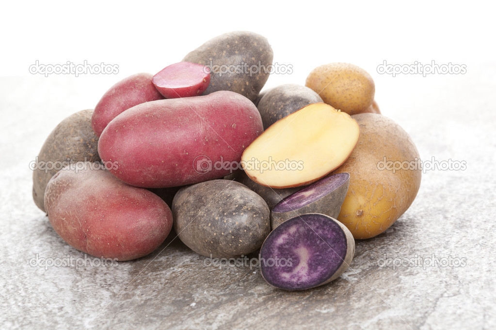 Red, purple and yellow potatoes.