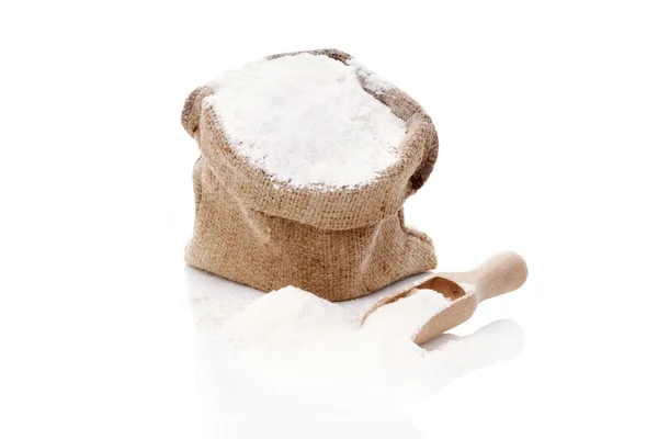 Flour in burlap sack. — Stock Photo, Image