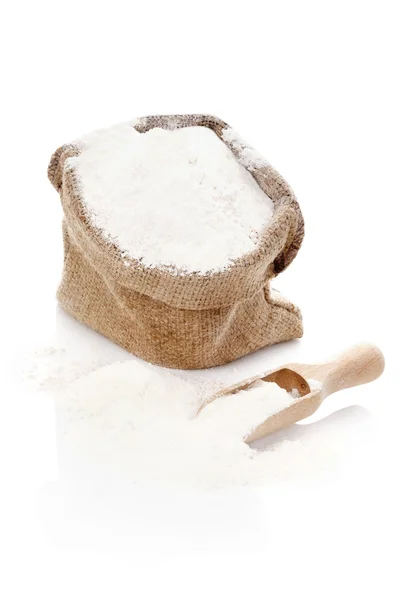 Burlap sack with flour. — Stock Photo, Image