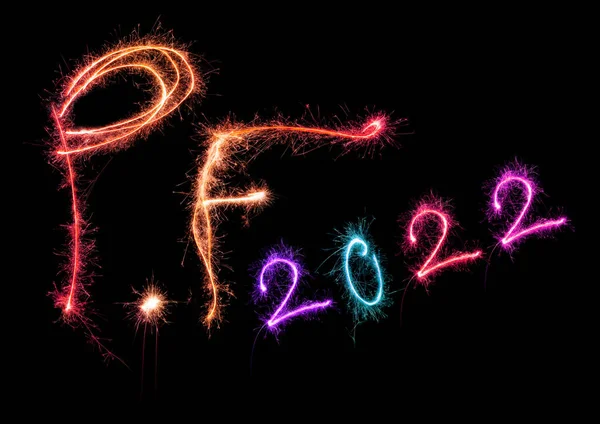 Újévi Üdvözlőlap Igen Öntsük Feliciter 2022 Készült Csillogó Színes Fények — Stock Fotó