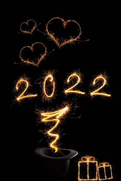 神奇的新年 形成编号2022的神奇烟火 新年快乐背景 — 图库照片