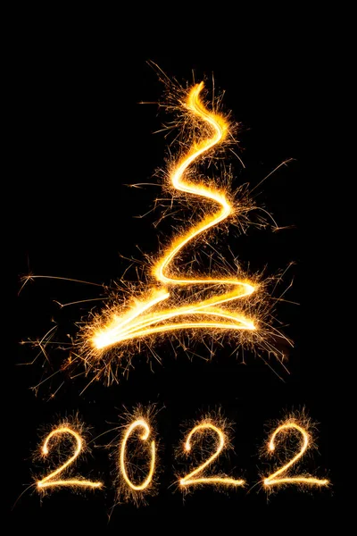 Joyeux Noël Bonne Année 2022 Feu Artifice Scintillant Noël Texte — Photo