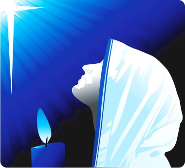 Nun praying in candle light clipart