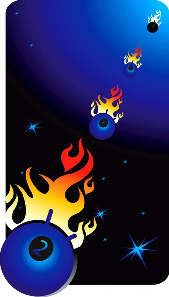 Objects in space with fire — Stock Vector