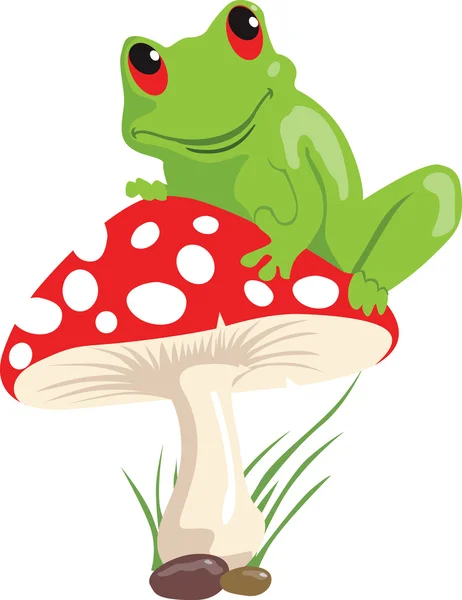 Frog sitting on mushroom — Stock Vector