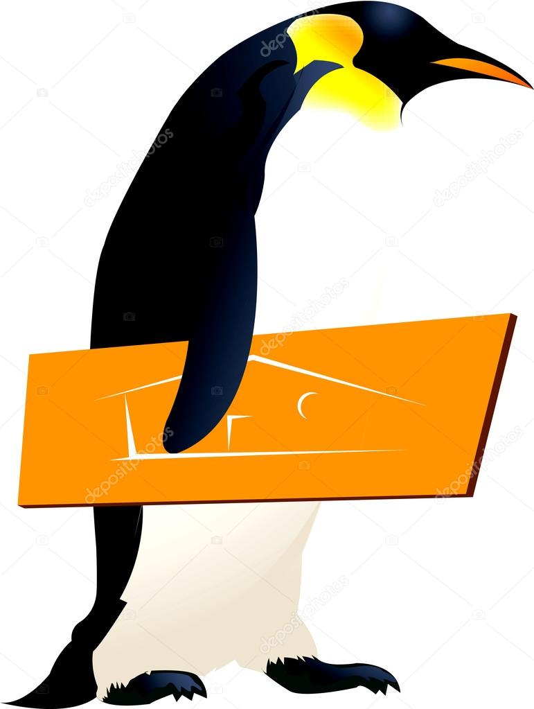 Illustration of a penguin holding a yellow bird