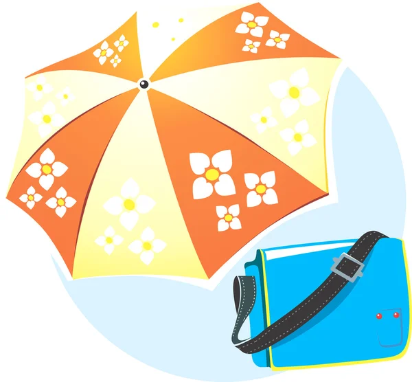 Leather bag with umbrella — Stock Vector