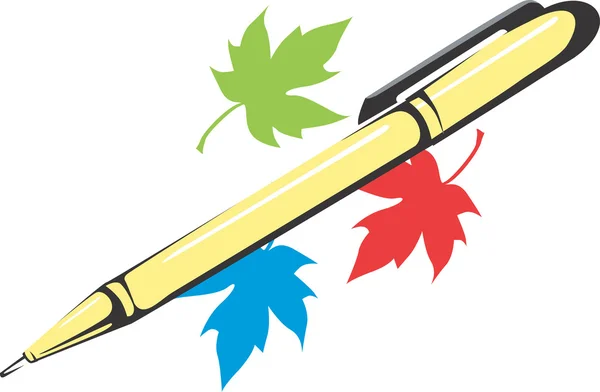 Pen en esdoornblad — Stockvector