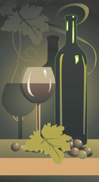 Láhev vína a pohár — Stockový vektor