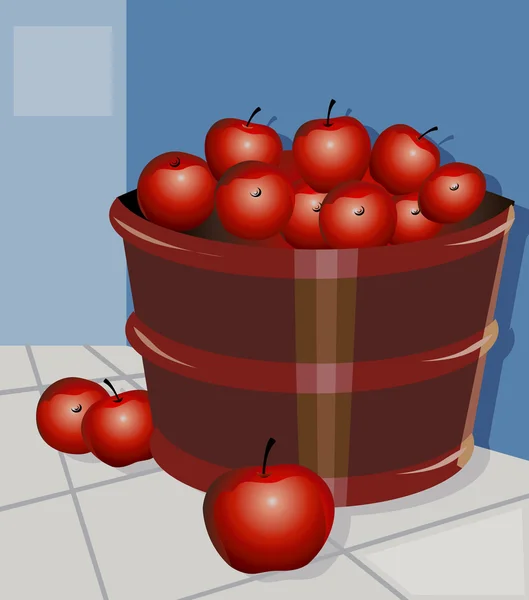 Manzanas en cesta — Vector de stock