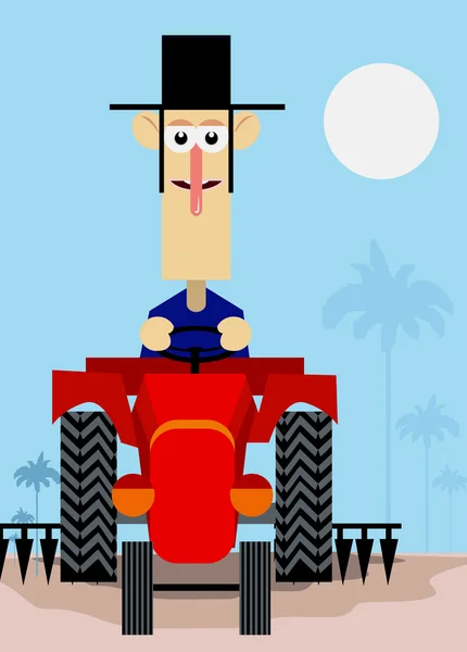 Agricultor montando un tractor — Vector de stock