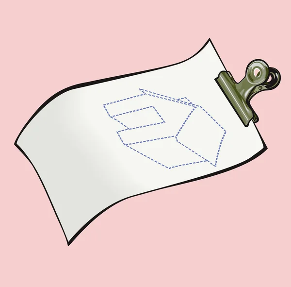 Papper i ett klipp med en skiss av ett hus — Stock vektor