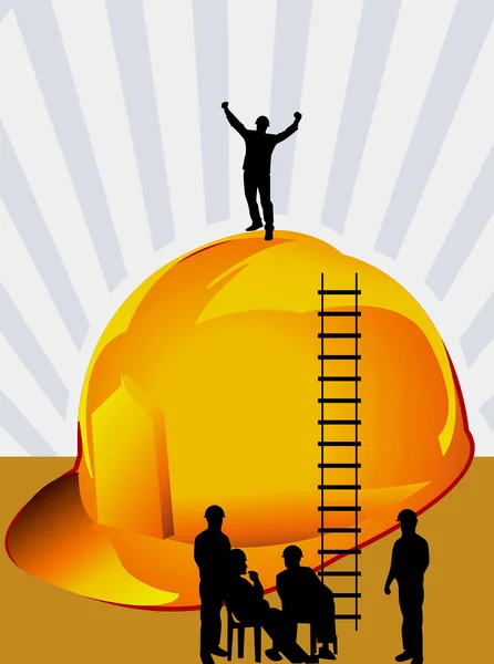 Men near a hardhat with climbing ladder — Stock Vector