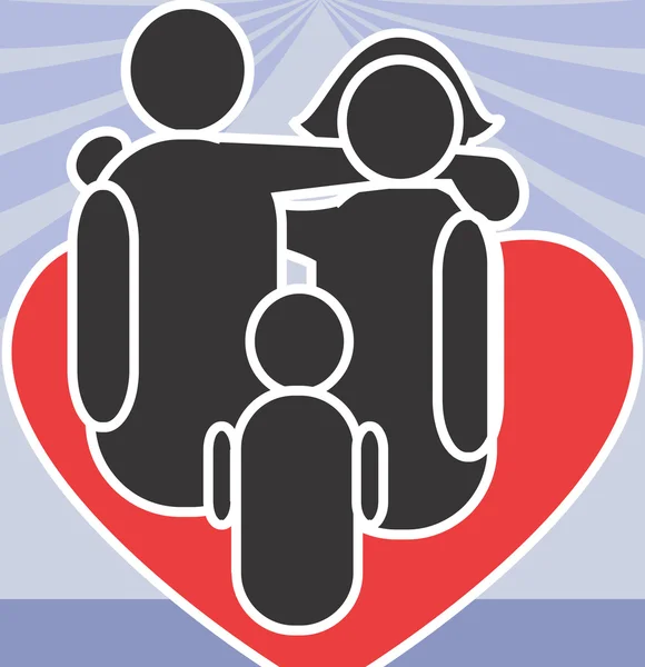 Family on a love heart icon — Stock Vector