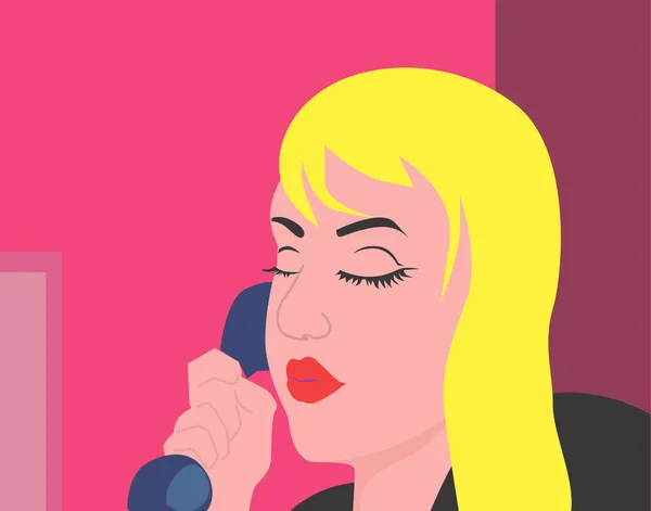 Lady speaks through telephone. — Stock Vector