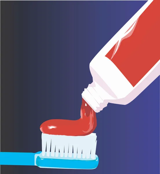Pasta de dientes en un cepillo de dientes — Vector de stock