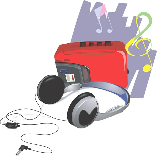 Walkman en hoofdtelefoon — Stockvector