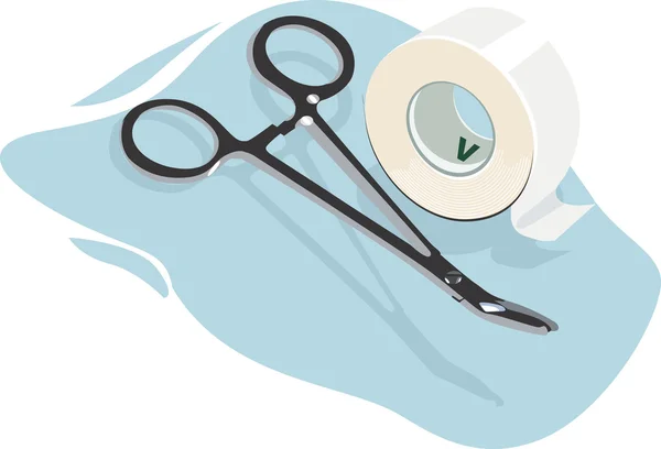 Chirurgische schaar en pleisterband — Stockvector