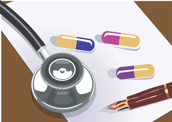 Kağıt üzerinde steteskop ve tabletler