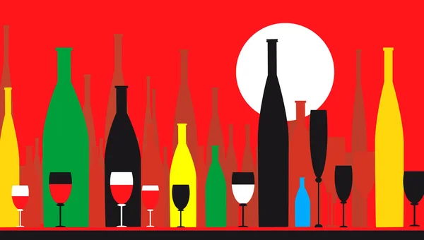 Wine-bottles and wine glasses — Stock Vector