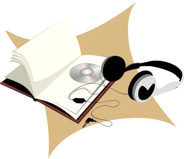 Ακουστικών, CD και βιβλίο — Διανυσματικό Αρχείο