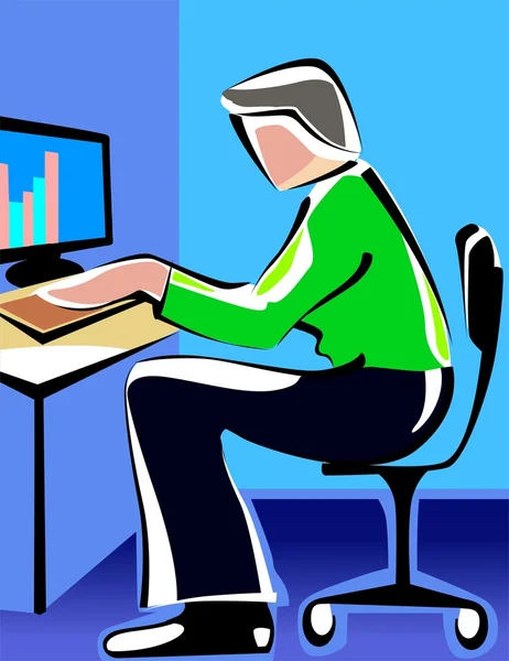 Hombre trabajando en el ordenador — Vector de stock