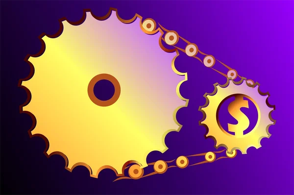 Two gears connected by chain — Stock Vector