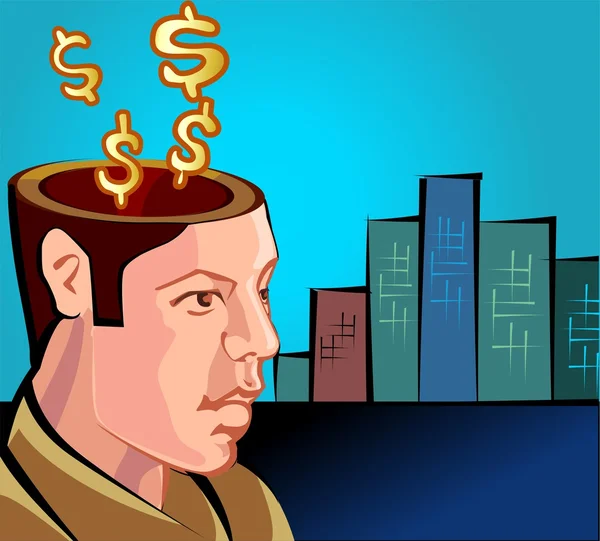 Homme symbolique avec dollar venant de la tête — Image vectorielle
