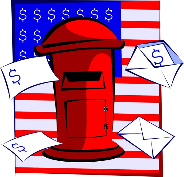Sobres para correo con símbolo de dólar y buzón — Archivo Imágenes Vectoriales