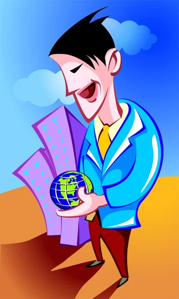 Hombre sosteniendo globo en la mano — Vector de stock