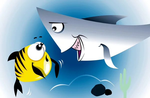Tubarão caçador está atacando um peixe — Vetor de Stock