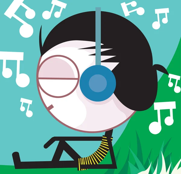 Hombre escuchando música con auriculares — Vector de stock