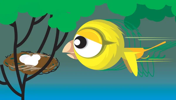 Oiseau volant vers le nid — Image vectorielle
