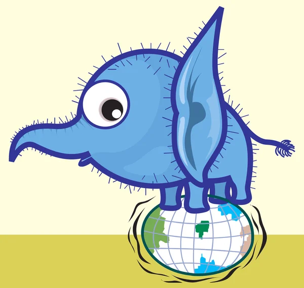 Éléphant debout sur un globe — Image vectorielle