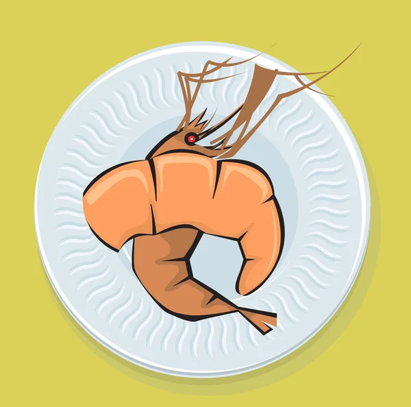 Crevettes dans une assiette — Image vectorielle
