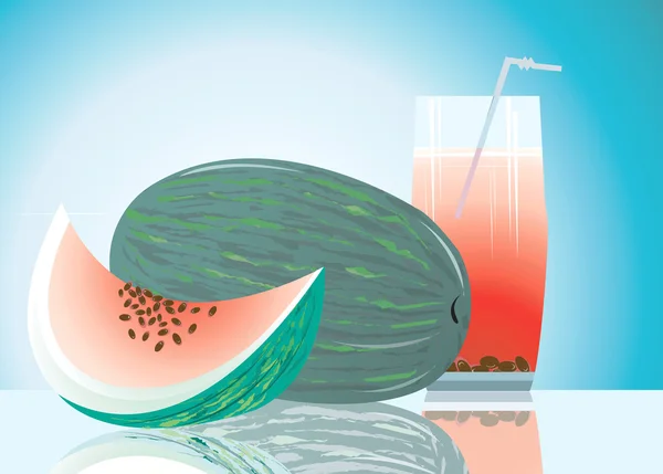 Melon d'eau et verre de jus — Image vectorielle