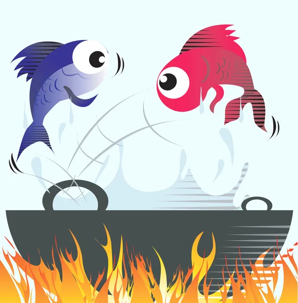 Fishes jumping from frying vessel — Stock Vector