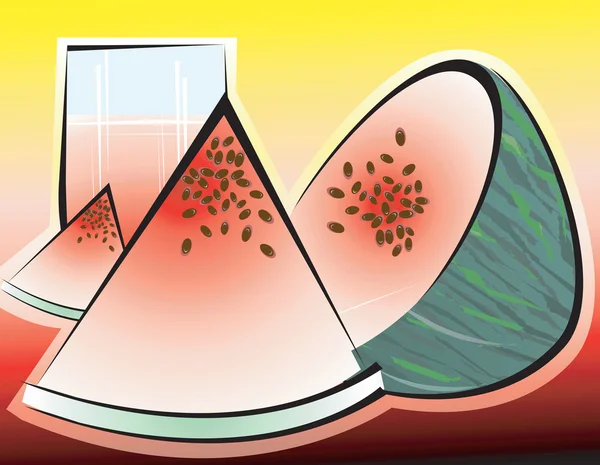 Sandía en rodajas y vaso de jugo — Archivo Imágenes Vectoriales