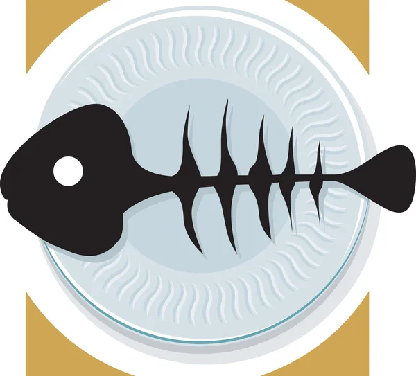 Skelton of a fish in a plate — Stock Vector