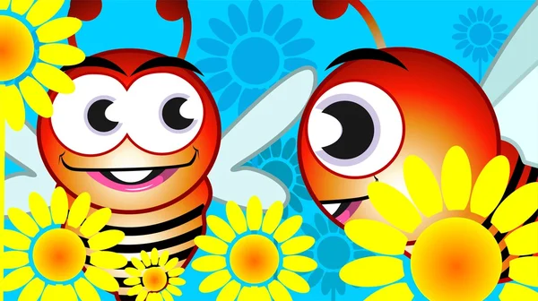 Honigbienen in der Nähe von Blumen — Stockvektor