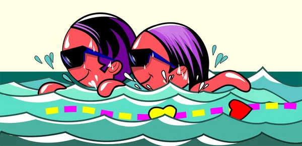 Menina e menino nadando em uma piscina — Vetor de Stock