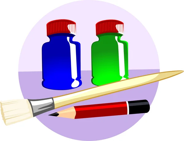 Pędzel, ołówek i kolor butelki — Wektor stockowy