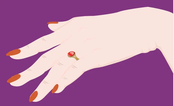 Mano de damas con uñas pulidas y un anillo en el dedo Ilustraciones de stock libres de derechos